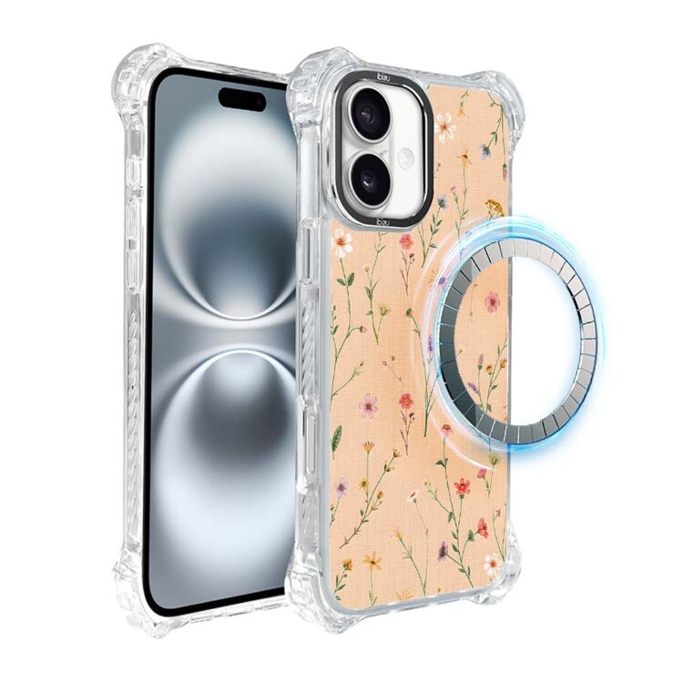 Etui do iPhone 16, Ibizu DropGuard Ultra z MagSafe, kwiaty różnokolorowe na cielistym tle (3)