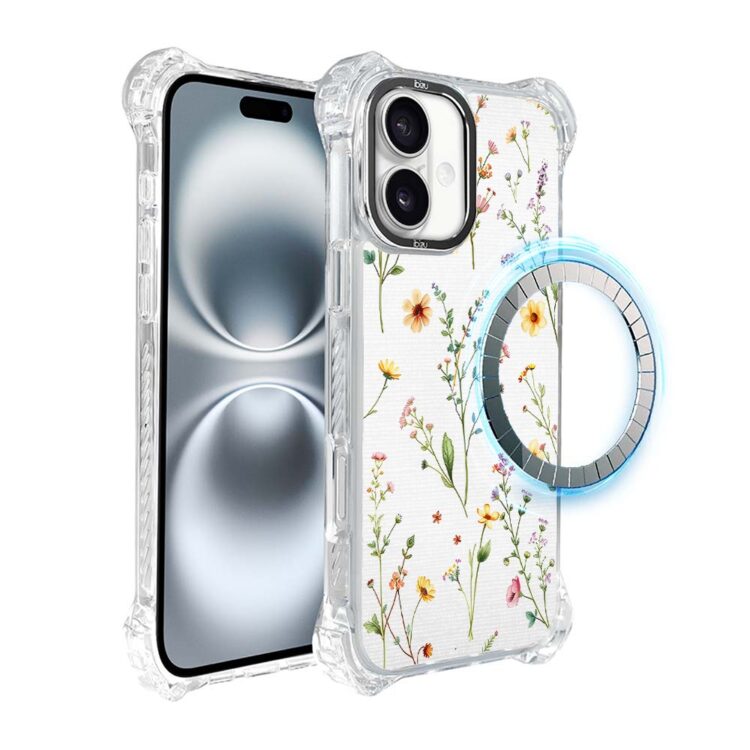 Etui do iPhone 16 Plus, Ibizu DropGuard Ultra z MagSafe, kwiaty różnokolorowe na jasnym tle (8)