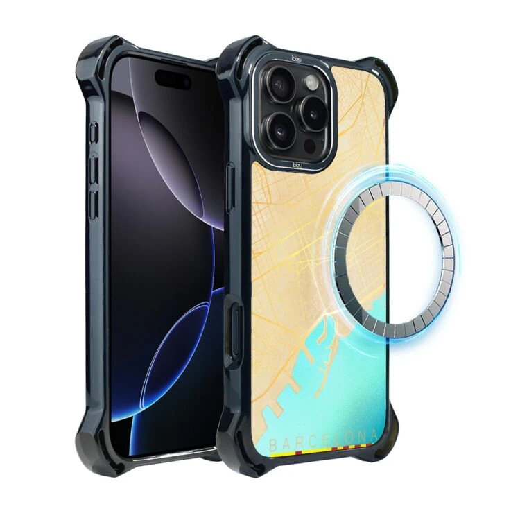 Etui do iPhone 16 Pro, Ibizu DropGuard Ultra z MagSafe, Barcelona mapa (3)
