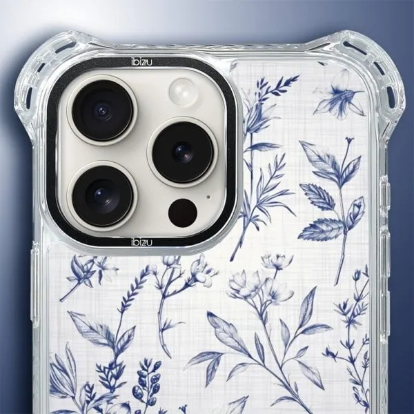 Etui do iPhone 16 Pro, Ibizu DropGuard Ultra z MagSafe, kobaltowe kwiatki (2)