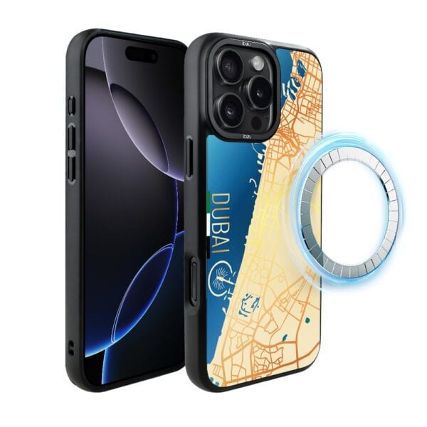 Etui do iPhone 16 Pro IBIZU DropGuard Matt z MagSafe, Mapy Świata, Dubai