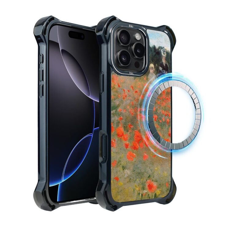Etui do iPhone 16 Pro Max, Ibizu DropGuard Ultra z MagSafe, Claude Monet, pole maków czarne (6)