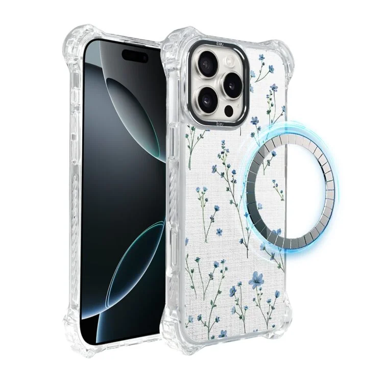 Etui do iPhone 16 Pro Max, Ibizu DropGuard Ultra z MagSafe, drobne niebieskie kwiatki i len (8)