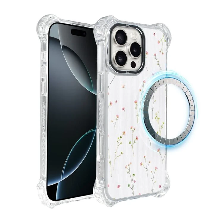 Etui do iPhone 16 Pro Max, Ibizu DropGuard Ultra z MagSafe, drobne różowe kwiatki (8)
