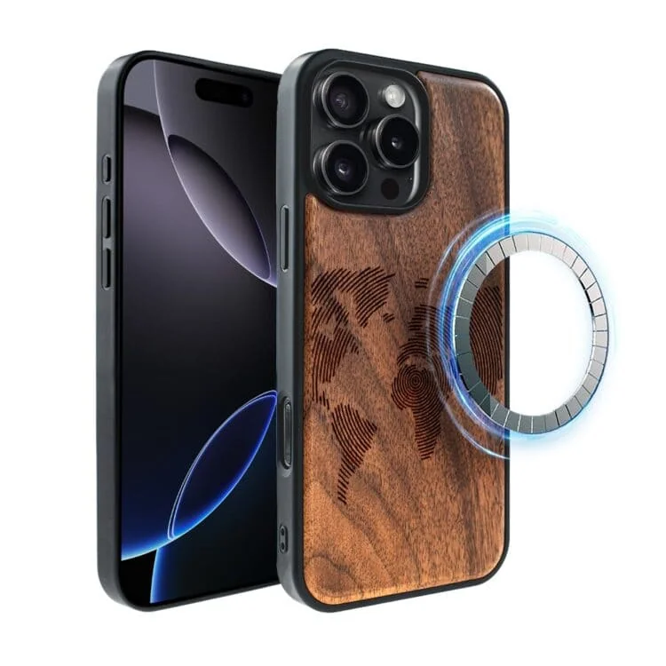 Etui do iPhone 16 Pro Max, WoodCraft z MagSafe, Mapa świata (3)