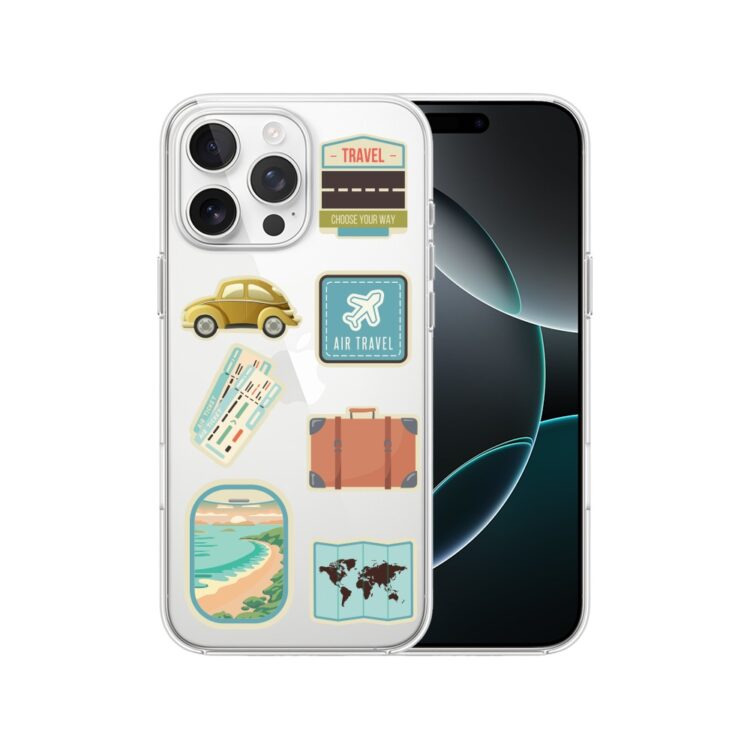 Etui do iPhone 16 Pro, przeźroczyste, naklejki z podróży (5)