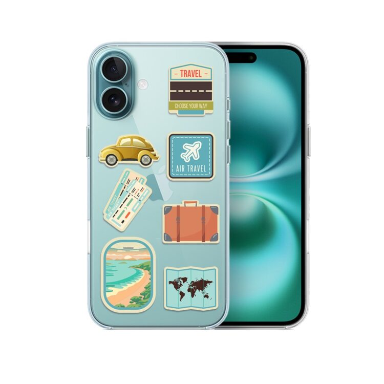 Etui do iPhone 16, przeźroczyste, naklejki z podróży (1)