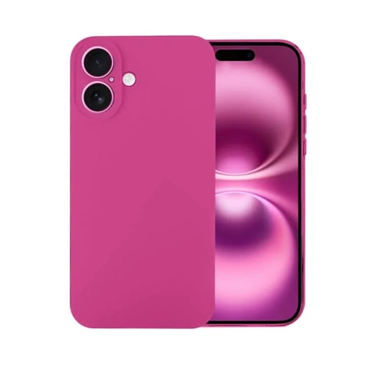 Etui do iPhone 16 silikonowe z mikrofibrą soft touch z osłoną na aparat, malinowe (2)