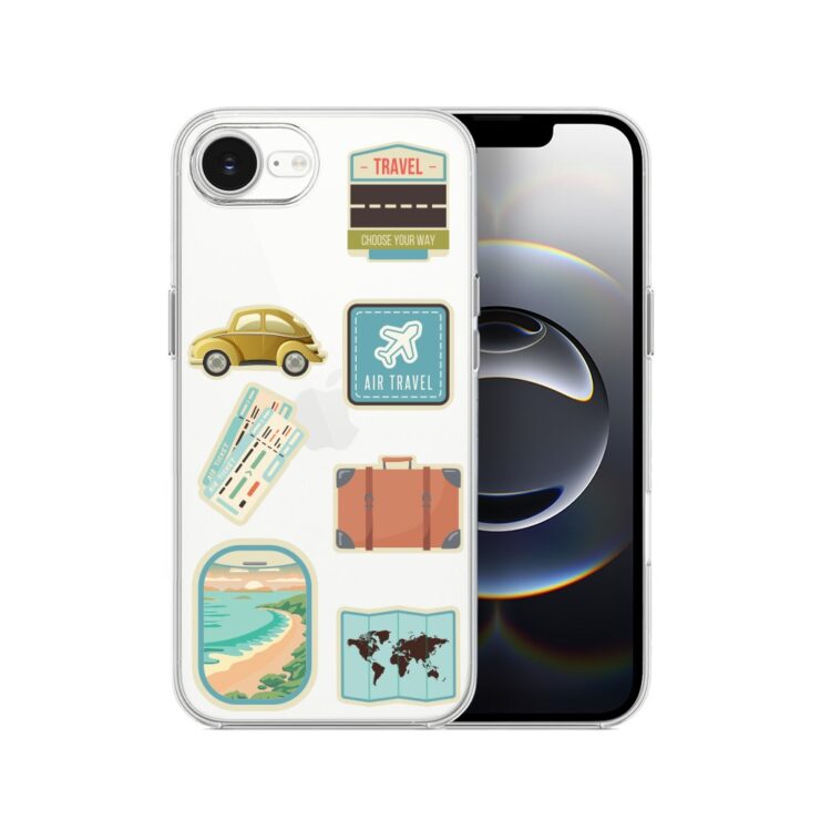 Etui do iPhone 16e, przeźroczyste, naklejki z podróży (5)