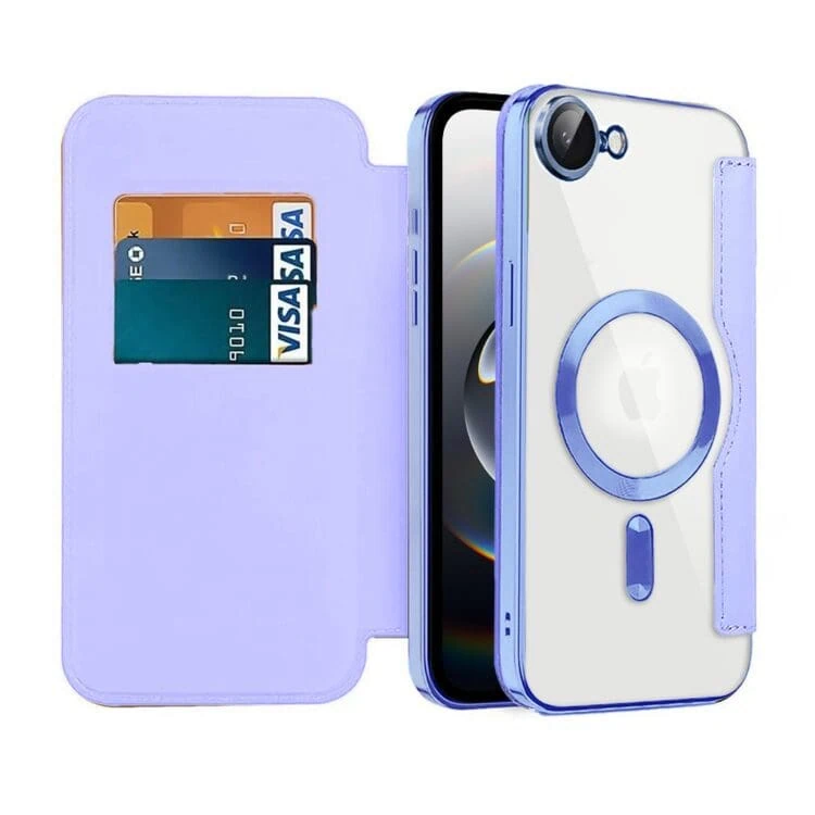Etui do iPhone 16e typu książka Book Magsafe Lens Protect, z klapką, błękitne (6)