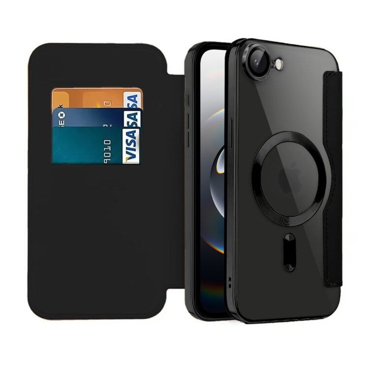 Etui do iPhone 16e typu książka Book Magsafe Lens Protect, z klapką, czarne (7)