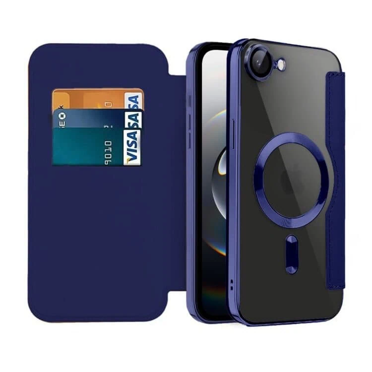 Etui do iPhone 16e typu książka Book Magsafe Lens Protect, z klapką, granatowe (5)