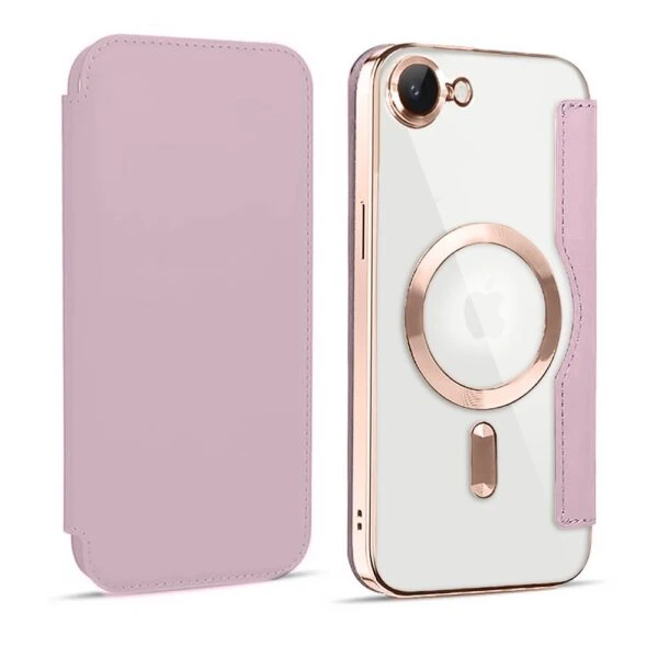 Etui do iPhone 16e typu książka Book Magsafe Lens Protect, z klapką, różowe (2)
