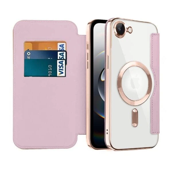 Etui do iPhone 16e typu książka Book Magsafe Lens Protect, z klapką, różowe (3)