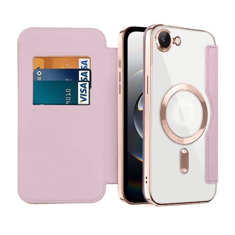 Etui do iPhone 16e typu książka Book Magsafe Lens Protect, z klapką, różowe (3)