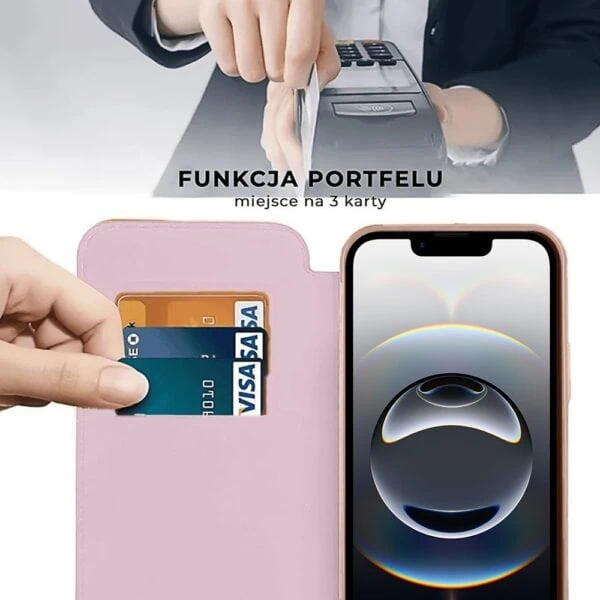 Etui do iPhone 16e typu książka Book Magsafe Lens Protect, z klapką, różowe (8)