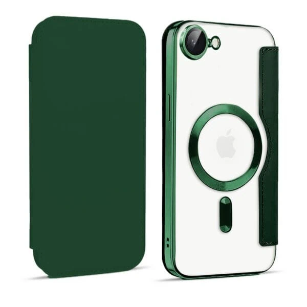 Etui do iPhone 16e typu książka Book Magsafe Lens Protect, z klapką, zielone (7)