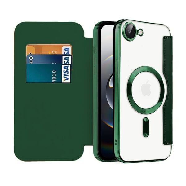 Etui do iPhone 16e typu książka Book Magsafe Lens Protect, z klapką, zielone (8)