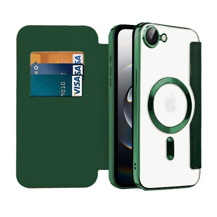 Etui do iPhone 16e typu książka Book Magsafe Lens Protect, z klapką, zielone (8)