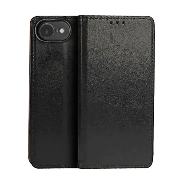 Etui do iPhone 16e zamykane, eleganckie skórzane, czarne (2)