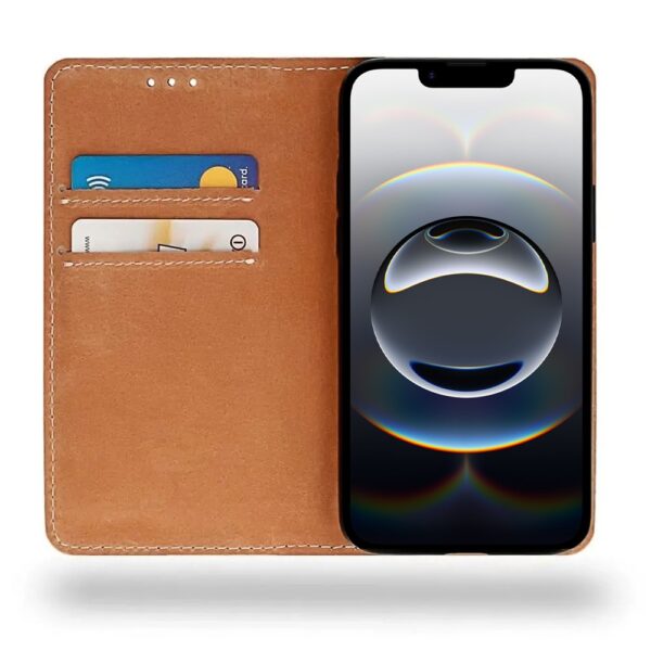 Etui do iPhone 16e zamykane, eleganckie skórzane, czarne (7)