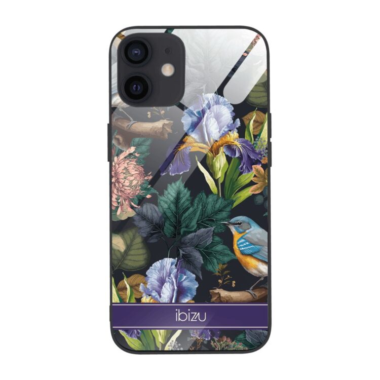 Etui do iPhone 12, Ibizu, szklany tył, symfonia natury, czarne (1)