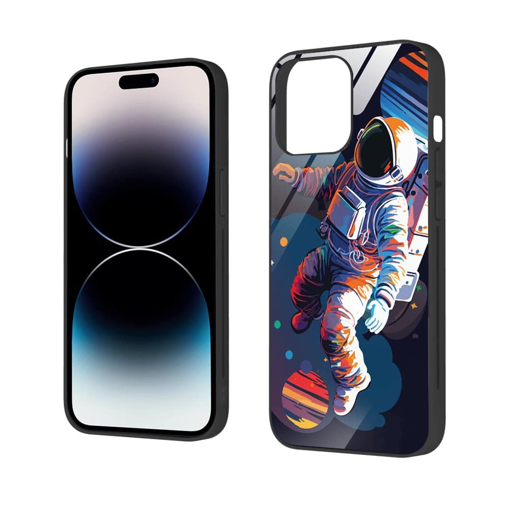 Etui do iPhone 12 Pro, szklany tył, Kosmiczny podróżnik, czarne (2)