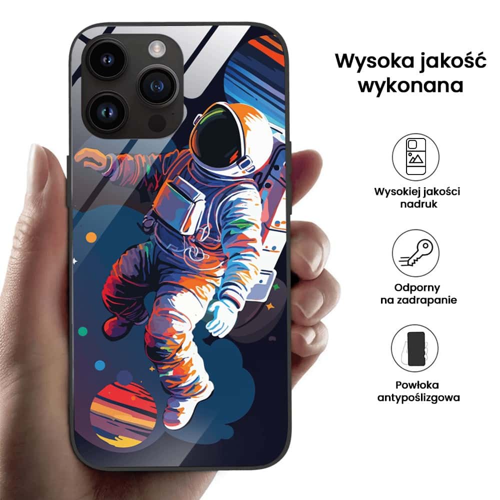 Etui do iPhone 12 Pro, szklany tył, Kosmiczny podróżnik, czarne (5)