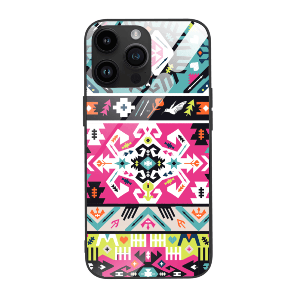 Etui do iPhone 12 Pro, szklany tył, kolorowe mandale, czarne (1)