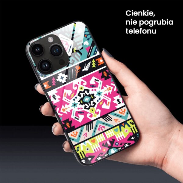 Etui do iPhone 12 Pro, szklany tył, kolorowe mandale, czarne (2)