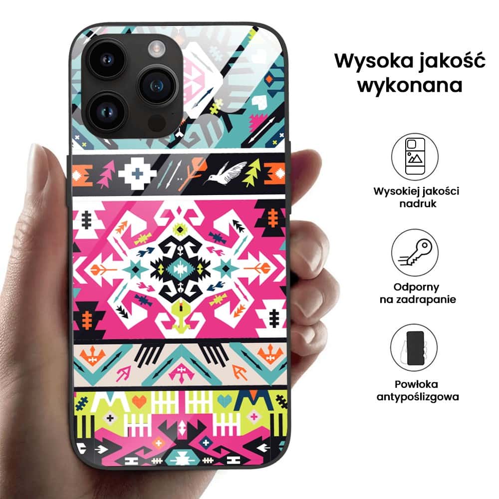Etui do iPhone 12 Pro, szklany tył, kolorowe mandale, czarne (5)