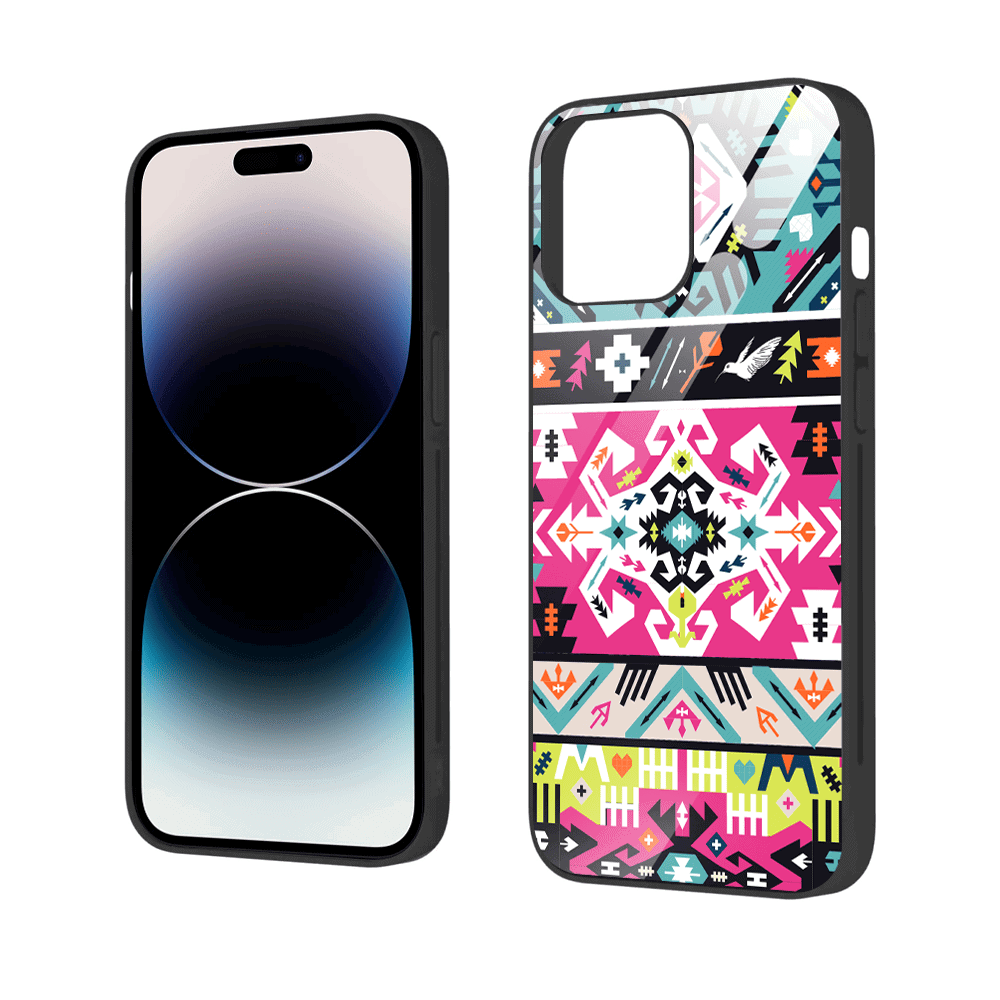 Etui do iPhone 12 Pro, szklany tył, kolorowe mandale, czarne (6)