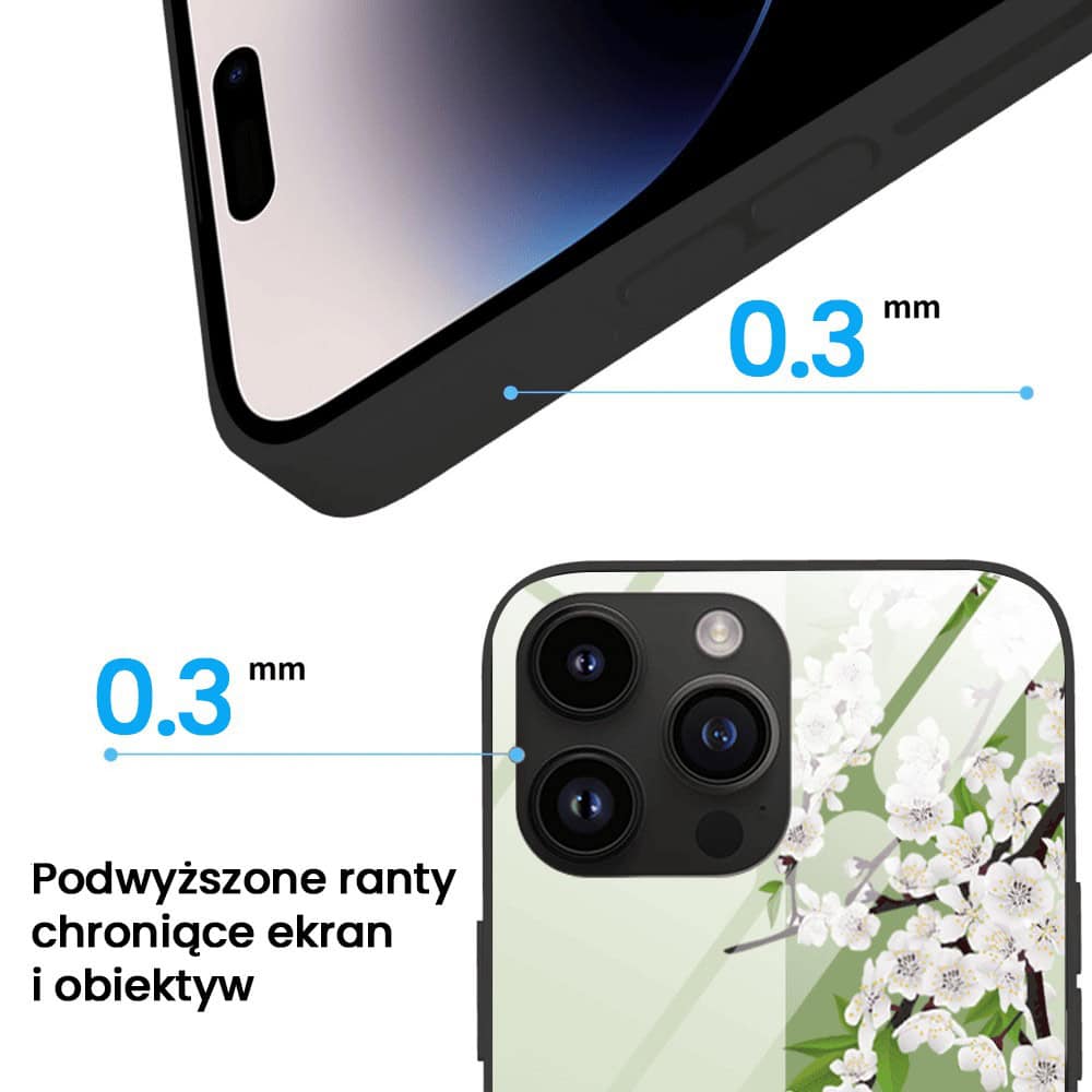 Etui do iPhone 12 Pro, szklany tył, romantyczny bez, czarne (3)