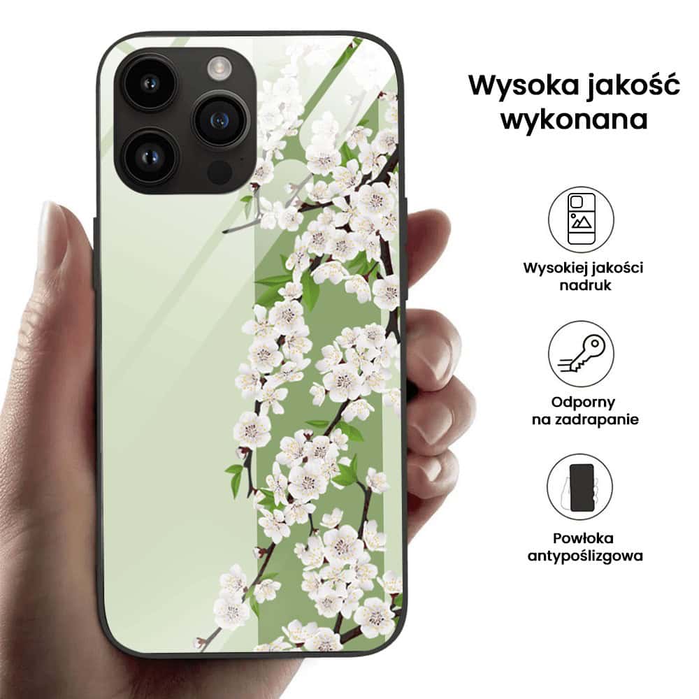 Etui do iPhone 12 Pro, szklany tył, romantyczny bez, czarne (4)