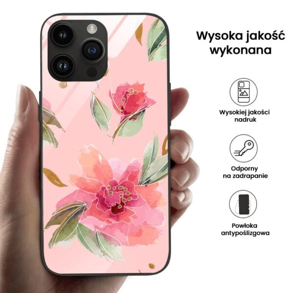 Etui do iPhone 12 Pro, szklany tył, różowa wiosna, czarne (2)
