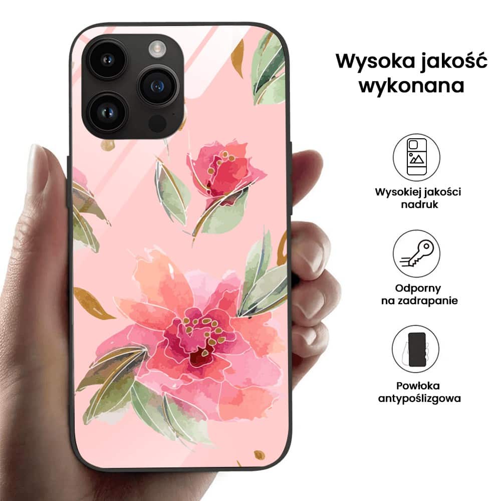 Etui do iPhone 12 Pro, szklany tył, różowa wiosna, czarne (2)