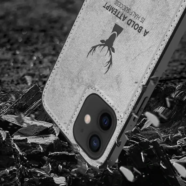 Etui do iPhone 12 ochronne materiałowe Deer, szare (1)