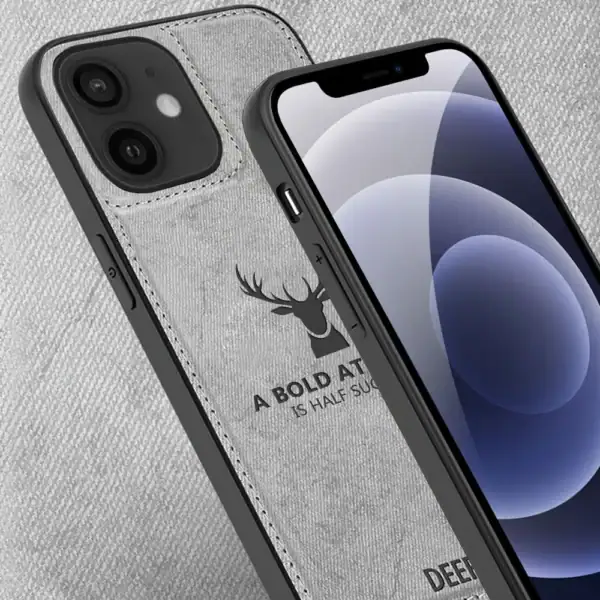 Etui do iPhone 12 ochronne materiałowe Deer, szare (2)