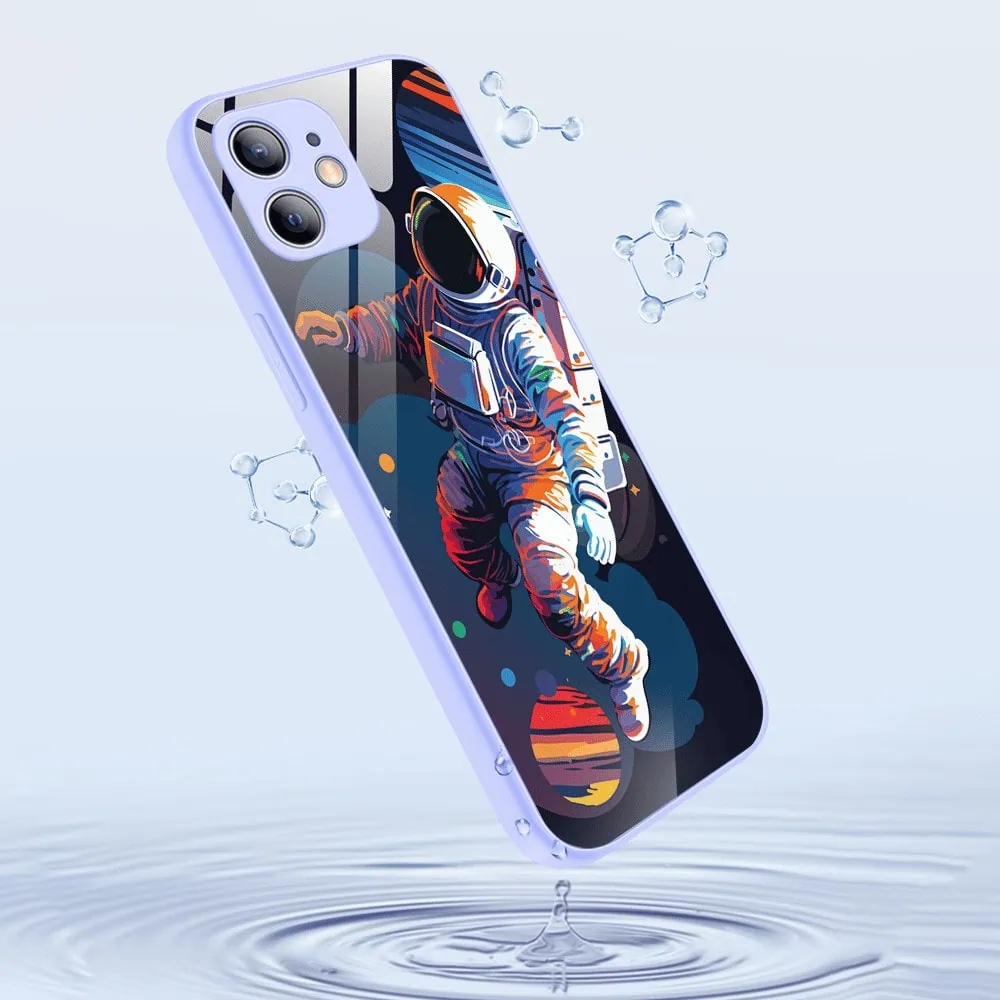 Etui do iPhone 12, szklany tył, osłona kamery, Kosmiczny podróżnik, fioletowe (3)