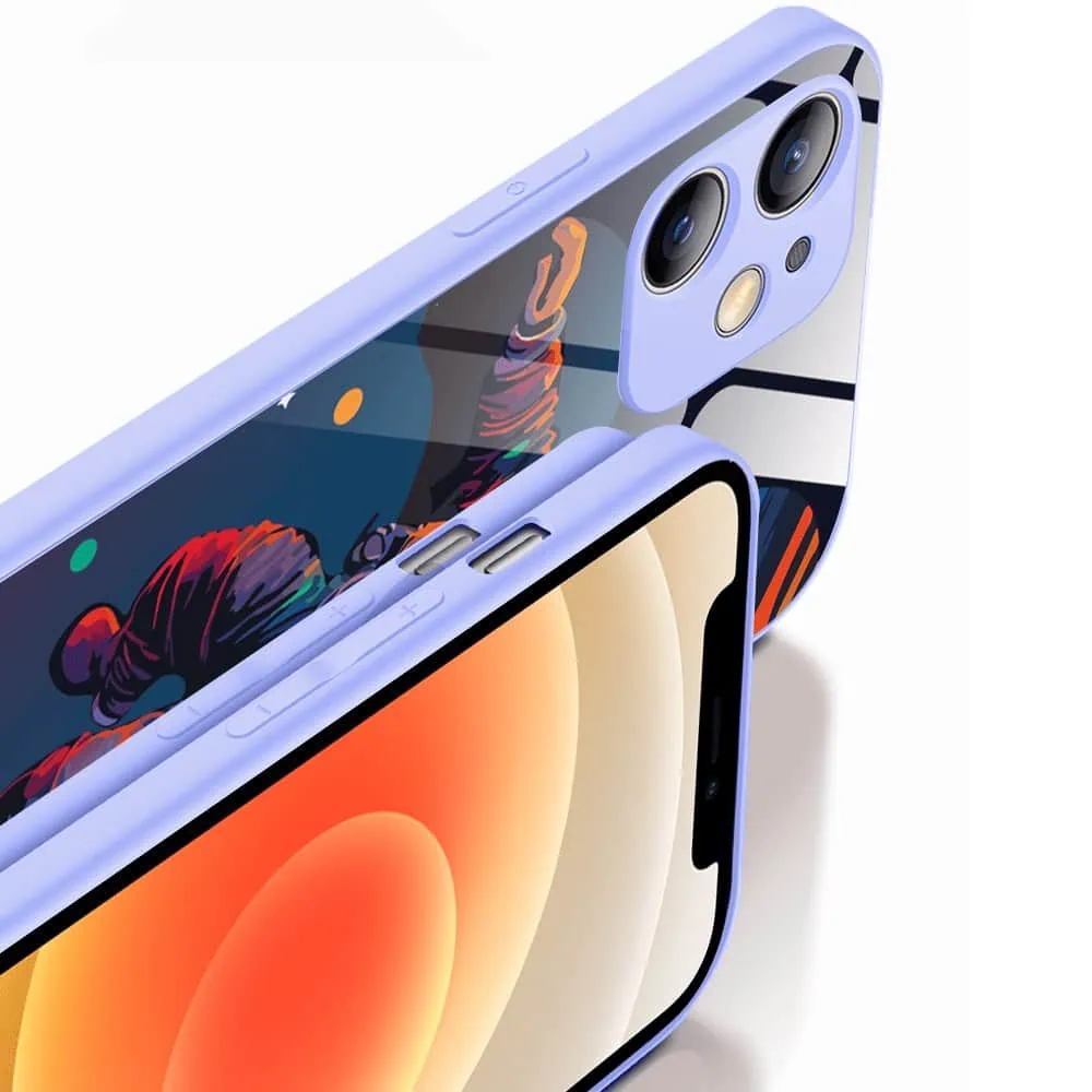 Etui do iPhone 12, szklany tył, osłona kamery, Kosmiczny podróżnik, fioletowe (5)