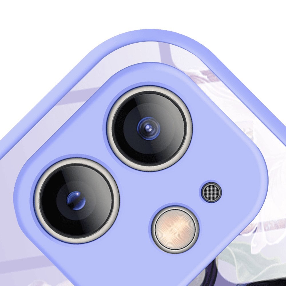 Etui do iPhone 12, szklany tył, osłona kamery, purpurowa harmonia kwiatów, fioletowe (4)