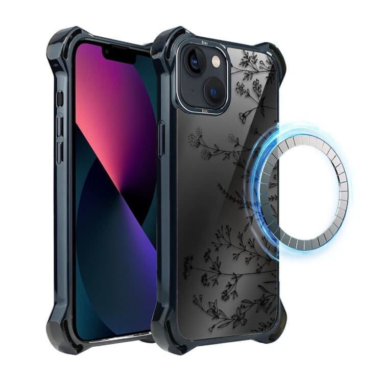 Etui do iPhone 13, Ibizu DropGuard Ultra z MagSafe, Midnight, Dotyk kwiatów (3)