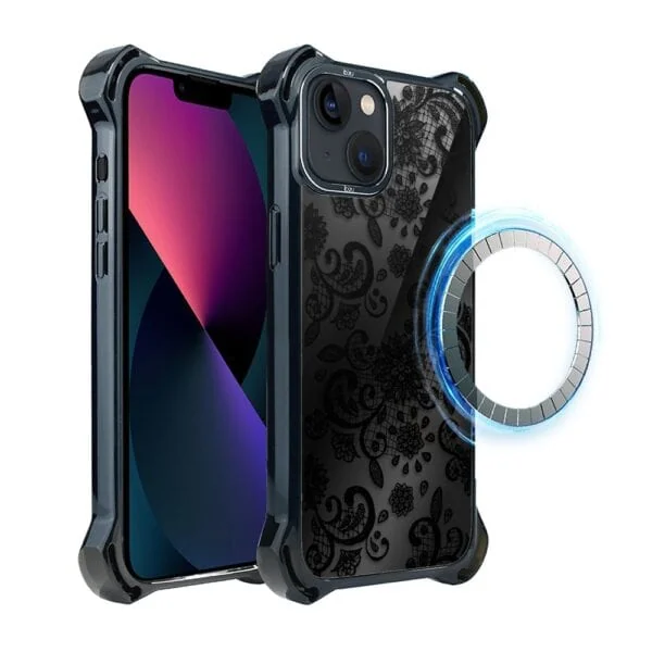 Etui do iPhone 13, Ibizu DropGuard Ultra z MagSafe, Midnight, Koronkowa czerń (3)