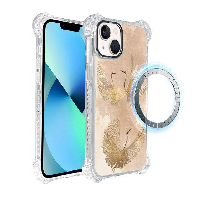 Etui do iPhone 13, Ibizu DropGuard Ultra z MagSafe, Złote żurawie (3)