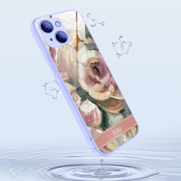 Etui do iPhone 13, Ibizu, szklany tył, osłona kamery, namalowane róże, fioletowe (3)