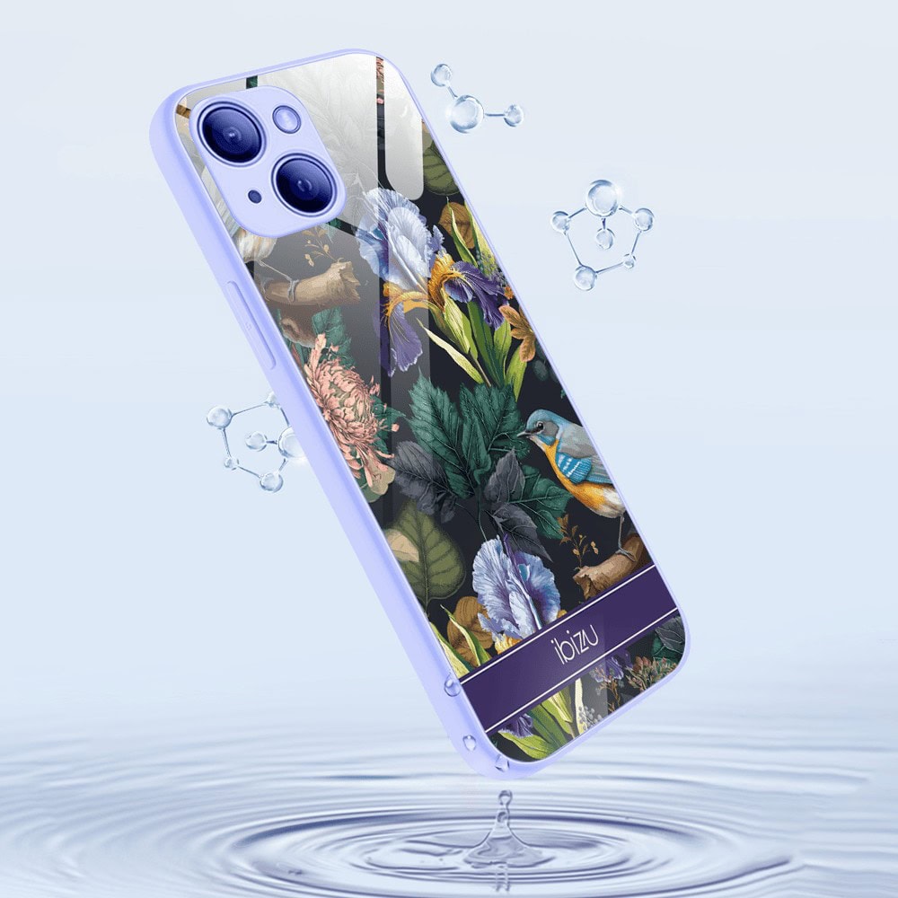 Etui do iPhone 13, Ibizu, szklany tył, osłona kamery, symfonia natury, fioletowe (3)