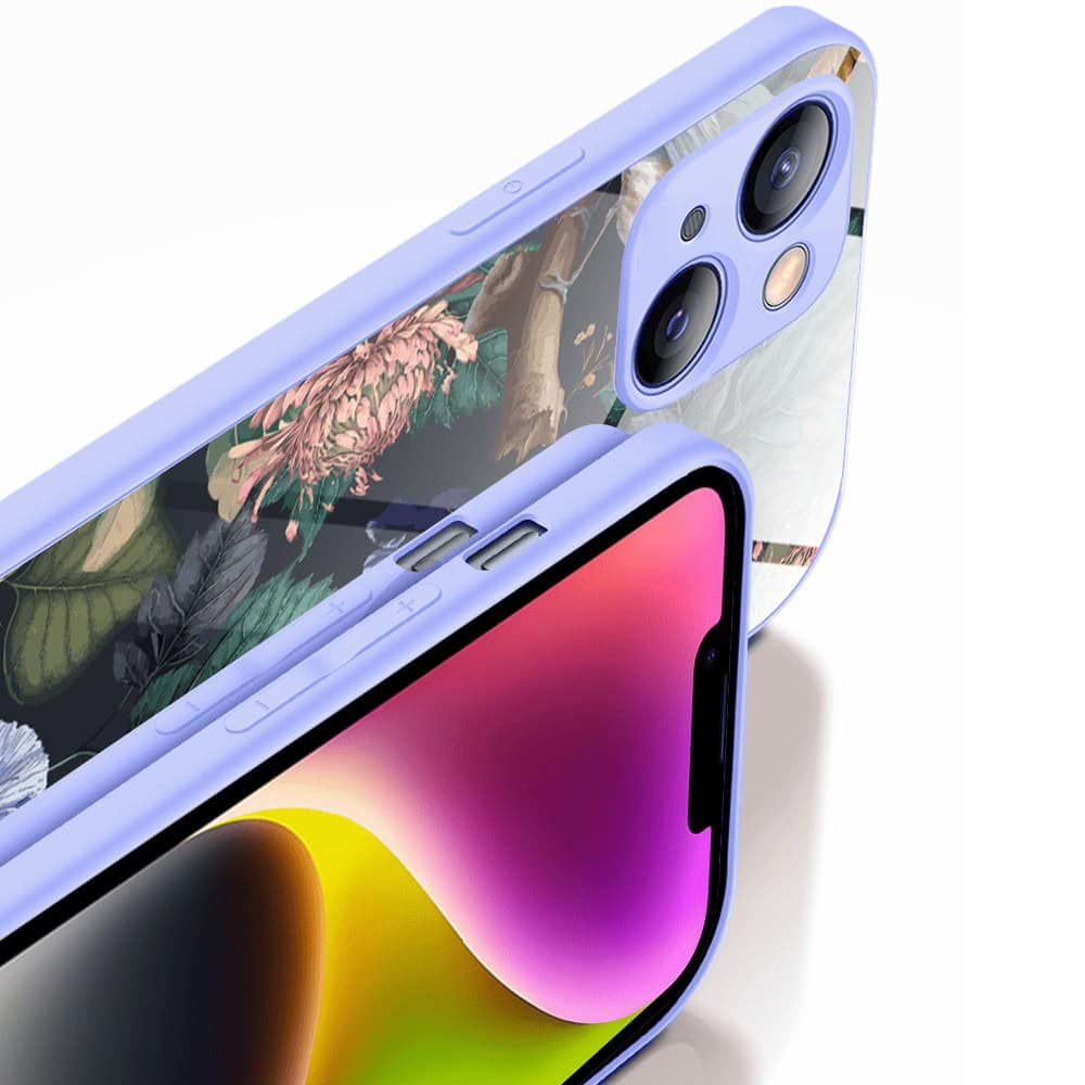 Etui do iPhone 13, Ibizu, szklany tył, osłona kamery, symfonia natury, fioletowe (5)