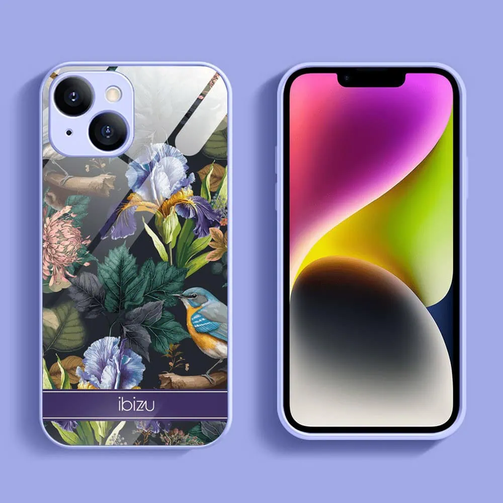 Etui do iPhone 13, Ibizu, szklany tył, osłona kamery, symfonia natury, fioletowe (6)
