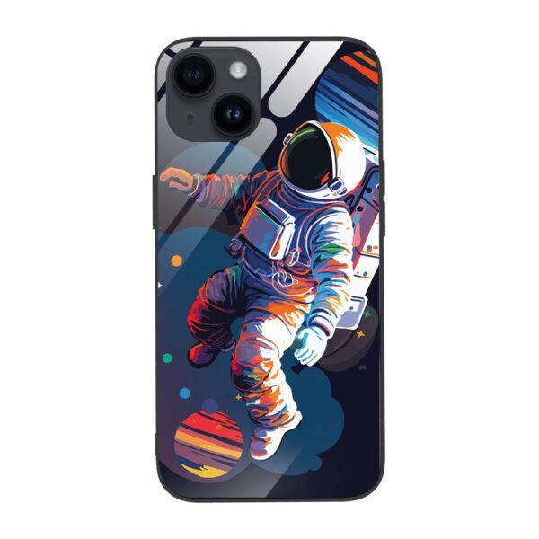 Etui do iPhone 13, szklany tył, Kosmiczny podróżnik, czarne (1)