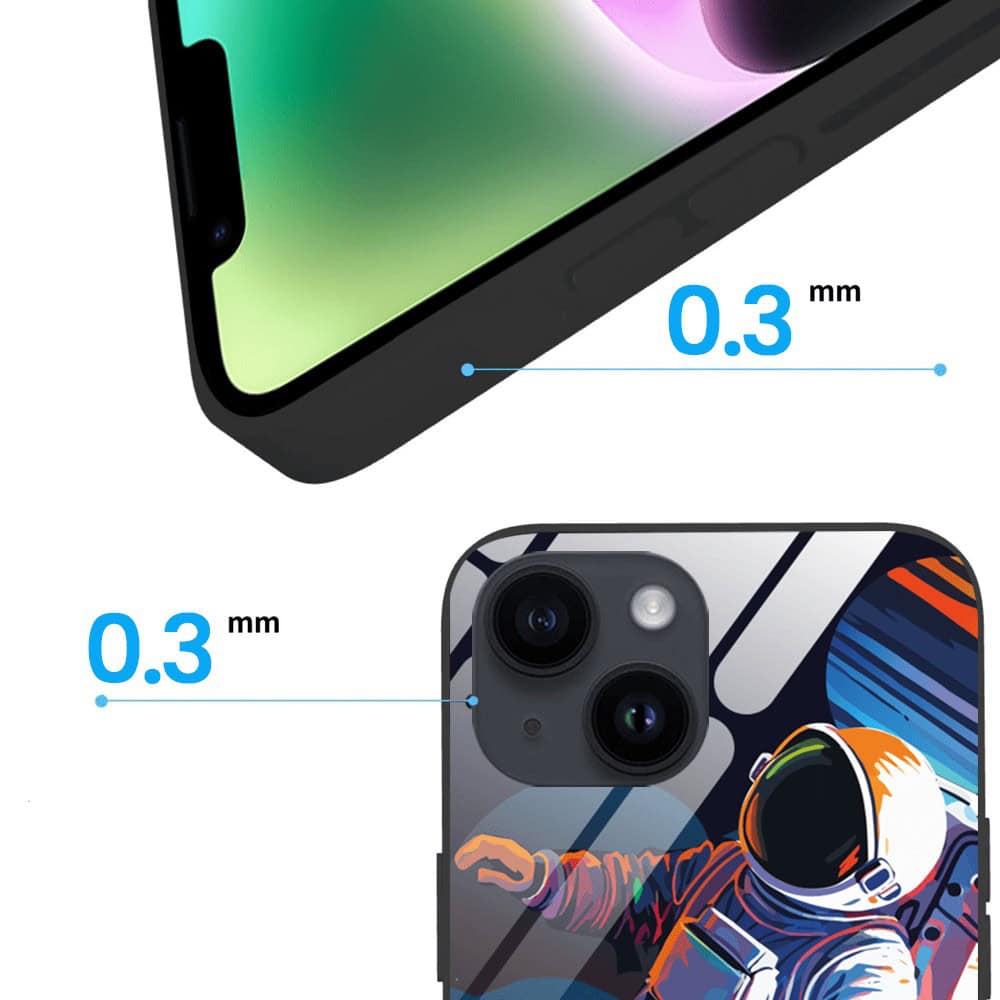Etui do iPhone 13, szklany tył, Kosmiczny podróżnik, czarne (2)